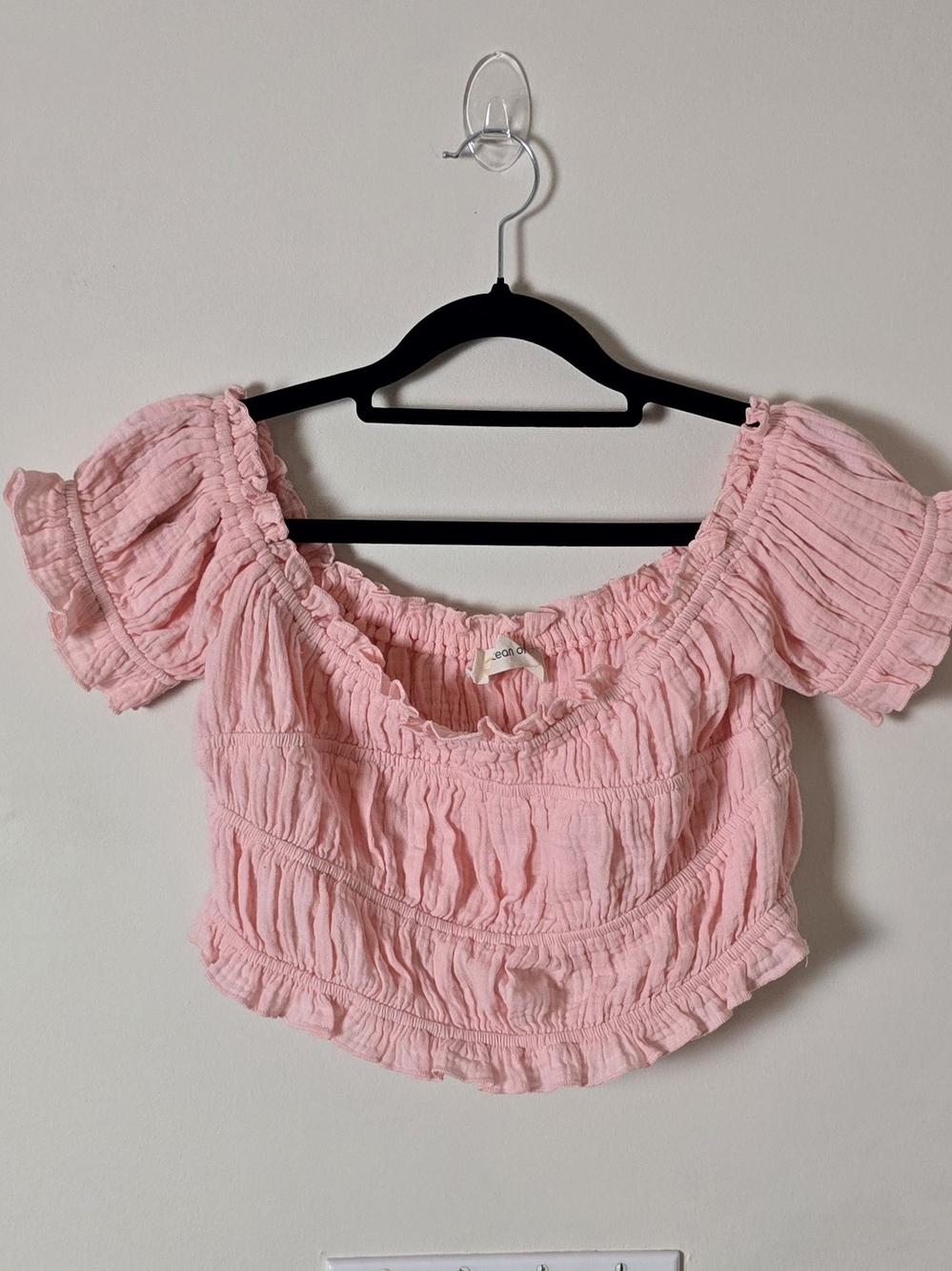 Free People Light Pink Off-Shoulder Ruffle Crop Top 100% Cotton (Cottagecore)